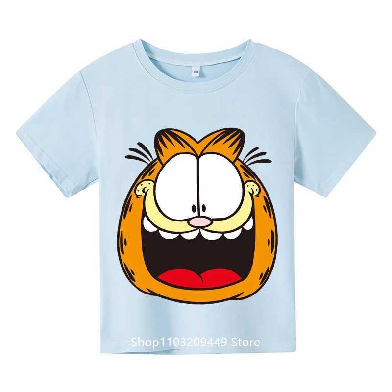 T-shirts Garfield Cat T-shirt Garfield Cat Cartoon Childrens Summer Crew Short Sheeved Fashion Cotton Short Sleeved Childrens och AdolescentsL2404