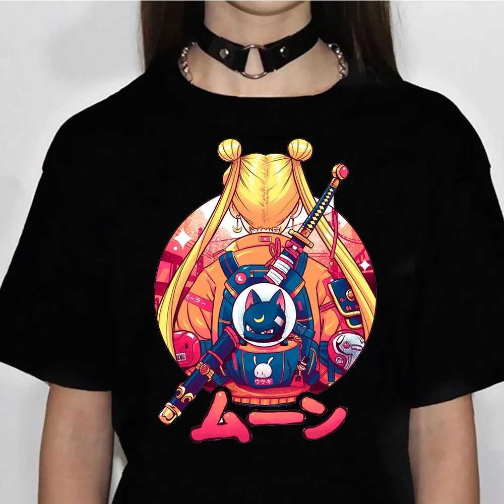 T-shirts 80s Moon Cat Tshirt Womens Anime Harajuku Comic T-shirt Womens Comic Graphics Japanese Clothingl2404