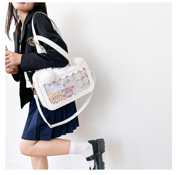 BASSO BAMBINO Versione coreana Pain Bag giapponese Bar trasparente PU Soft Girl Student Stume Stume Small Borse Square Anime Borsa