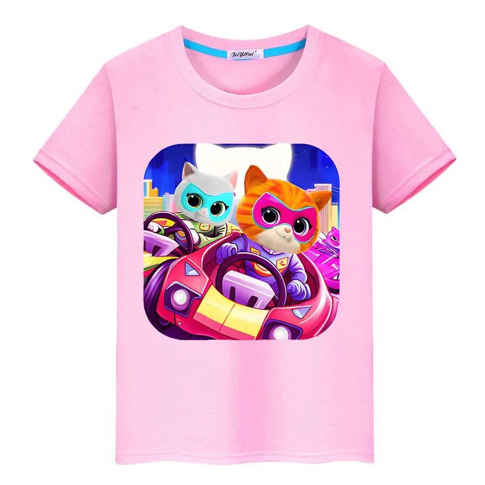 Camisetas Super Kitties 100% Algodón Summer Camiseta Orgullo Y2K One Piece Boys Cartoon Anime Camiseta impresa Top corta para niños Ropa Girll2404