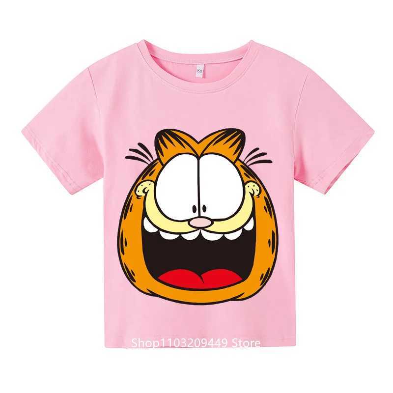 T-shirts Garfield Cat T-shirt Garfield Cat Cartoon Childrens Summer Crew Short Sheeved Fashion Cotton Short Sleeved Childrens och AdolescentsL2404