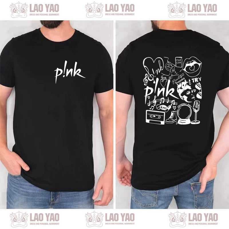 Kvinnors t-shirt P! NK Womens Shirt Mens Short Sleeved T-Shirt Pink Singer Tour Top Harajuku Gothic Clothing Y2K Clothll2404