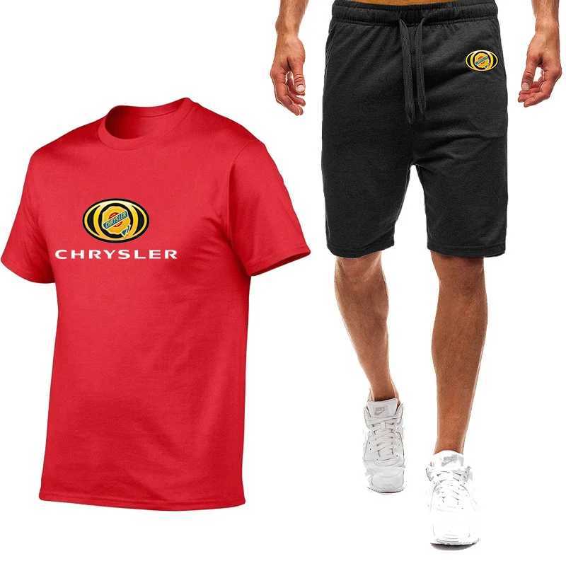 Men's Tracksuits Chrysler 2022 Mens nova impressão confortável Tamas de camisetas curtas e shorts Casual Cotton Sport Sortpants Duas peças conjuntos T240428