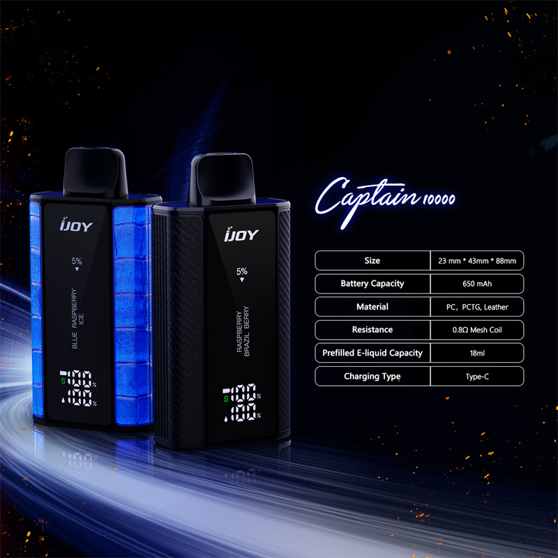 Original iJoy Captain 10k 10000 puffs engångs cigarettvape penna med e-liquid batterilampad indikator laddningsbar 650 mAh 18 ml 5%