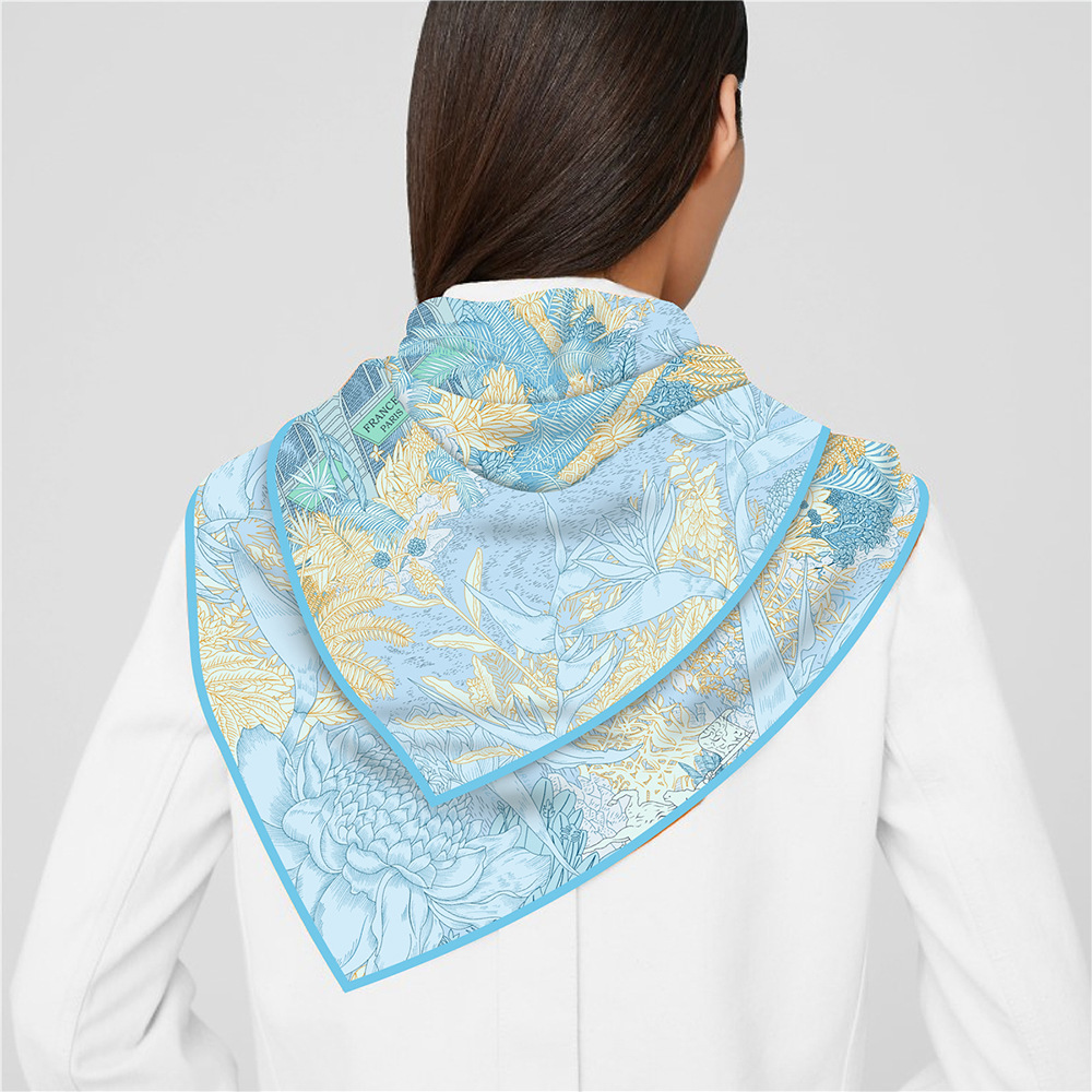 Dames vierkante hoofd sjaal 90 cm haar nek sjaals sjaals tas bandanas zomer lente accessoires vrouwelijk foulard femme 90 cm*90 cm faubourg tropical