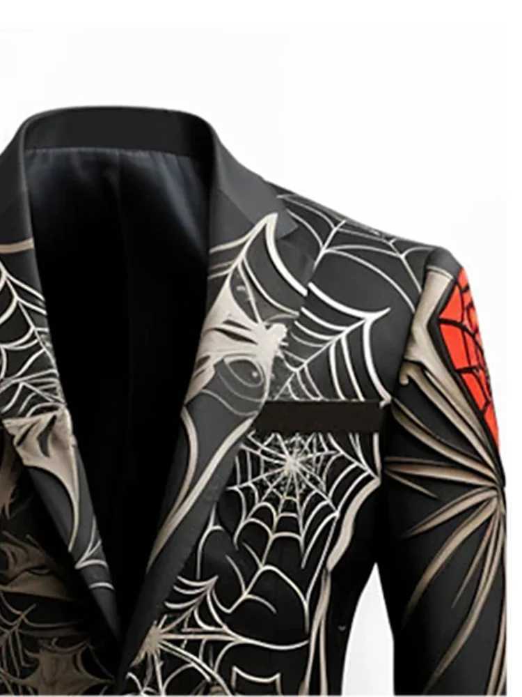 Herrjackor Spider Web 3D Mens Suit Graffiti Fashion Suit Outdoor Casual Herrklädkod T240428