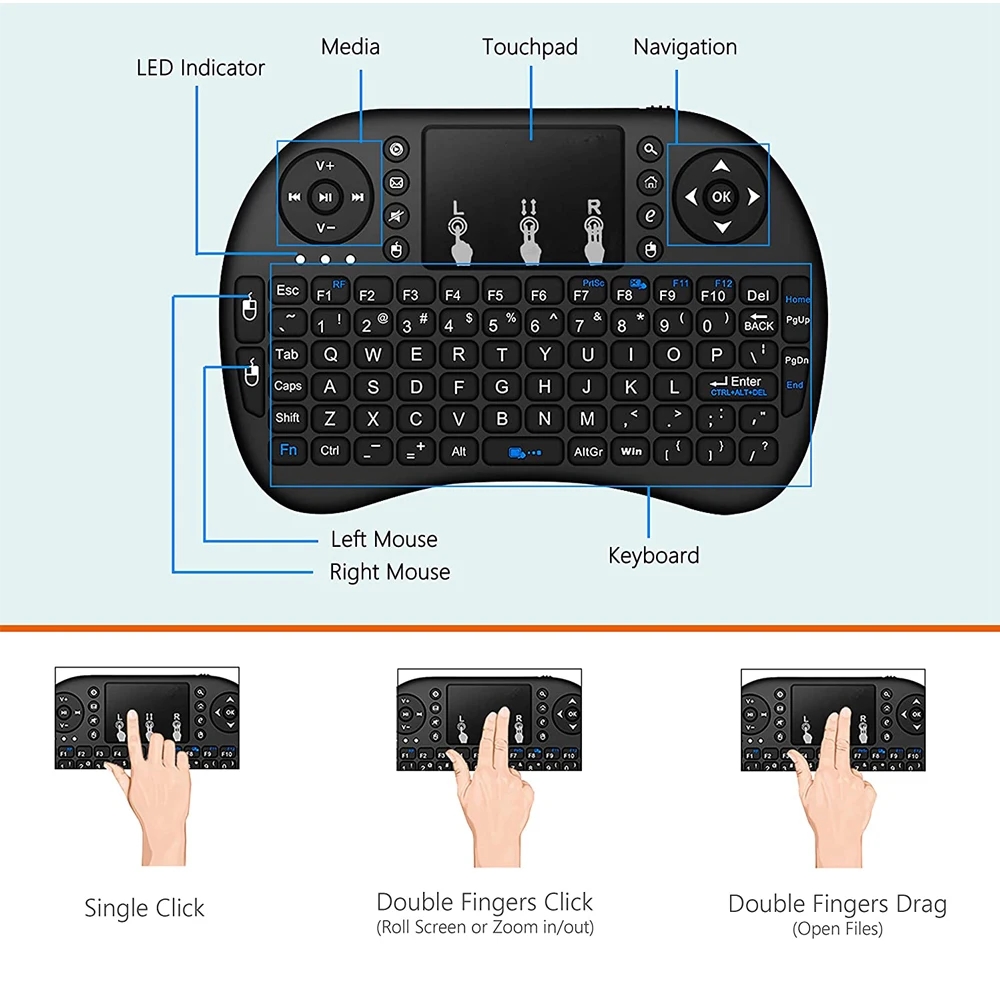 Mini clavier sans fil 2.4g avec pavé tactile pour ordinateur portable PC i8 télécommande portable pour la boîte de télévision Android Smart Android Raspberry Pi