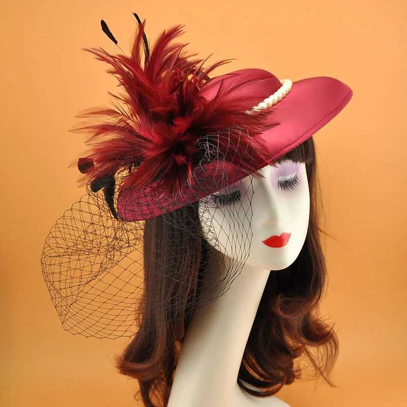 Chapéus de aba larga Chapéus de balde mulheres elegantes Fedoras Fascinator Chap