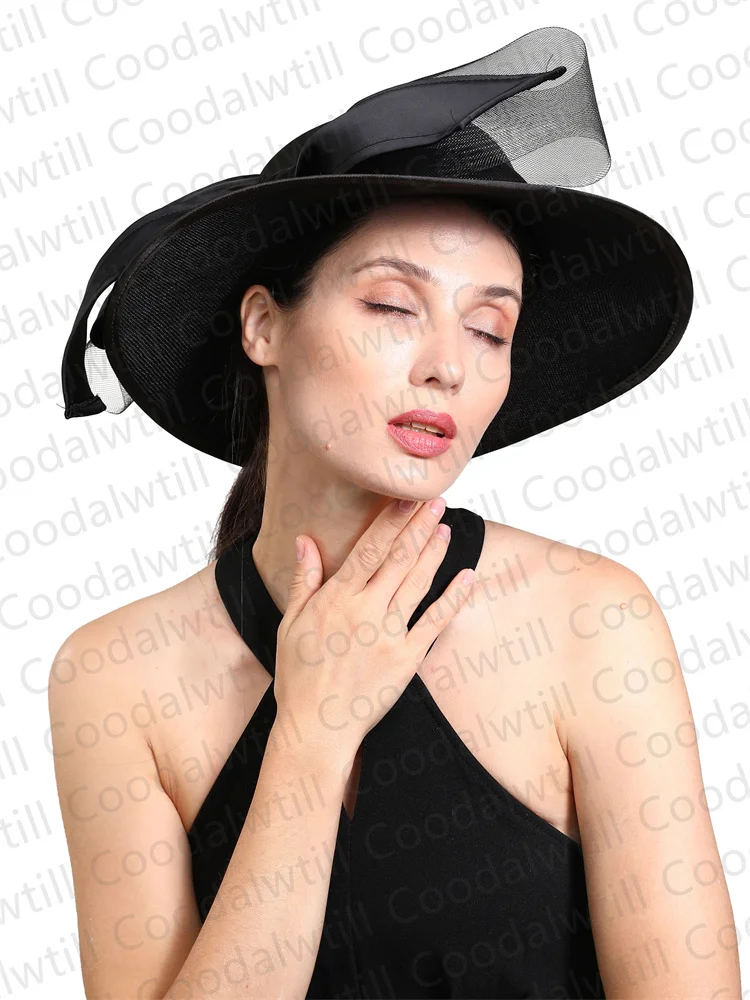 Kobiety chruch satyn fedora kapelusz elegancki fascynator ślubny dziobowy impreza chapau femme vintage chapeu marca de luksus
