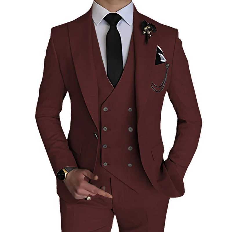 Herrenanzüge Blazer 2023 Mode neue Männer Leisure Boutique Business Solid Color Hochzeitsanzug Copfhose Weste Set Kleid Blazers Jacke Hose T240428