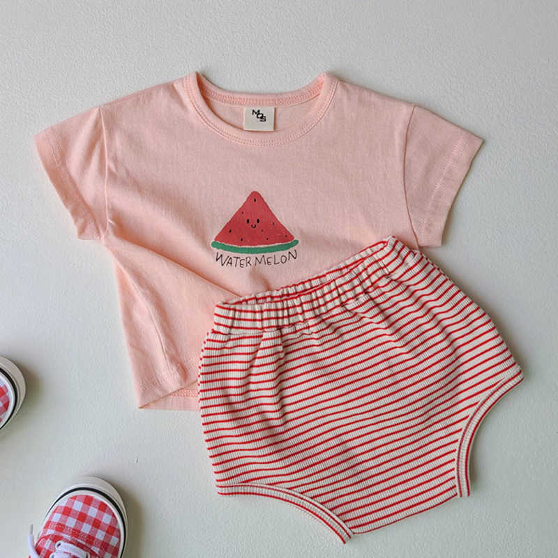 Instagram Baby Korean Baby Summer Fruit Short-Sleeved Zestaw Śliczne bawełniane chrupiące t-shirt okładka krótkie spodnie dwuczęściowy zestaw