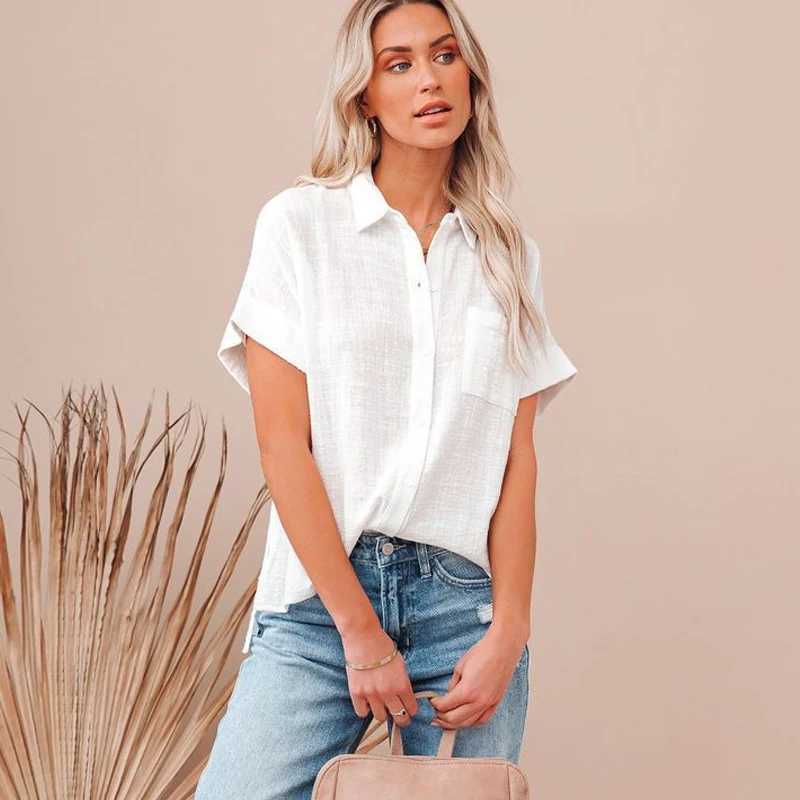 Damenblusen Hemden Damen Baumwolle Hemd Short Slves Casual Tops Elegante Blusen Sommerhemden für Frauen 21929 Y240426