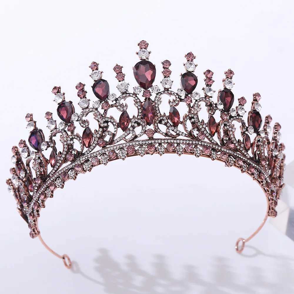 Tiaras barokke vintage kristallen bladeren tiara kroon voor vrouwen feest bruids prinses koningin blauwe strass kroon haarjurk sieraden