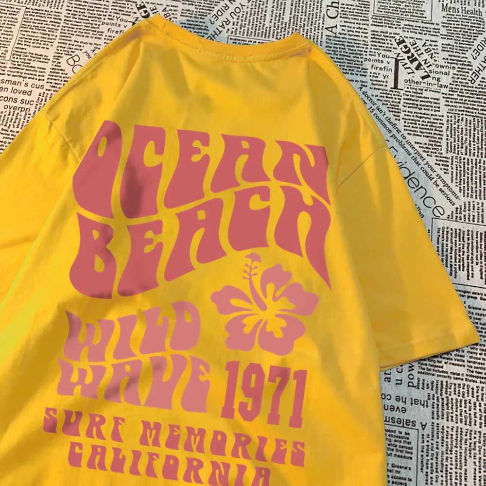 Мужские футболки Ocean Beach Wild Wave 1971 Memories California Men Tops Негабаритная T Clothing Summer Cotton Lose Feirts Casual рубашка H240429