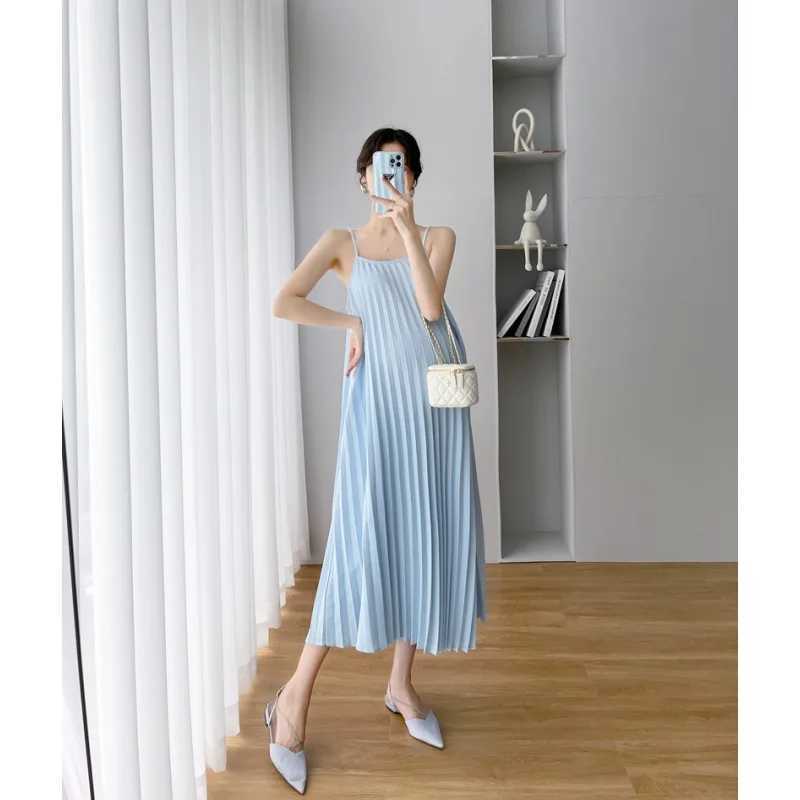 Moderskapsklänningar 2024 Summer Korean Fashion Pregnant Womens Dress Patch Work Suit Stor Loose Wear Q240427