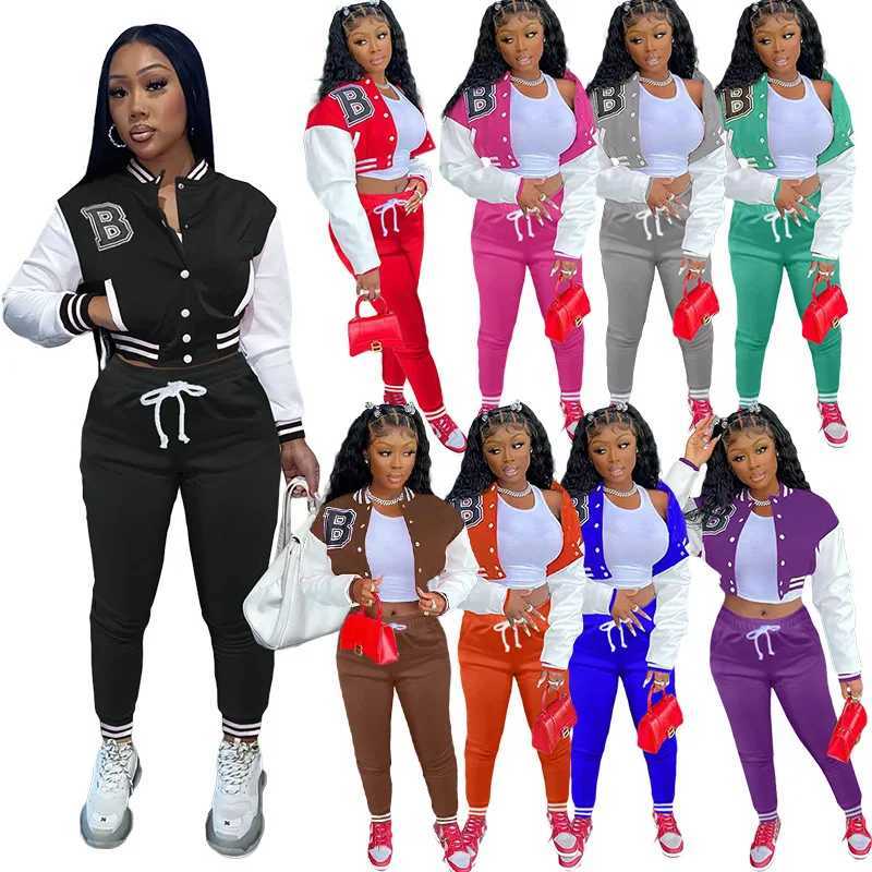 Women's Two Piece Pants Fashion Trend Baseball Jurk Uniform 2-piece Track and Field Suit Baseball Uniform Sportswear Womens SportswearL240429