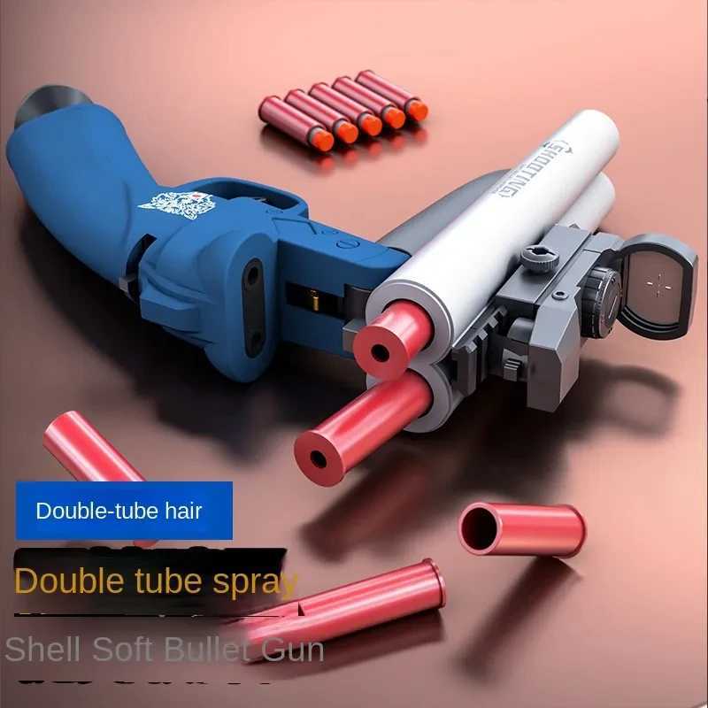 Gun Toys Double-barreled Toy Gun Blaster For Boys Soft Bullet Gun Children Rifle Foam Darts Pistol Kids Adult Outdoor Fun Shooting T240428