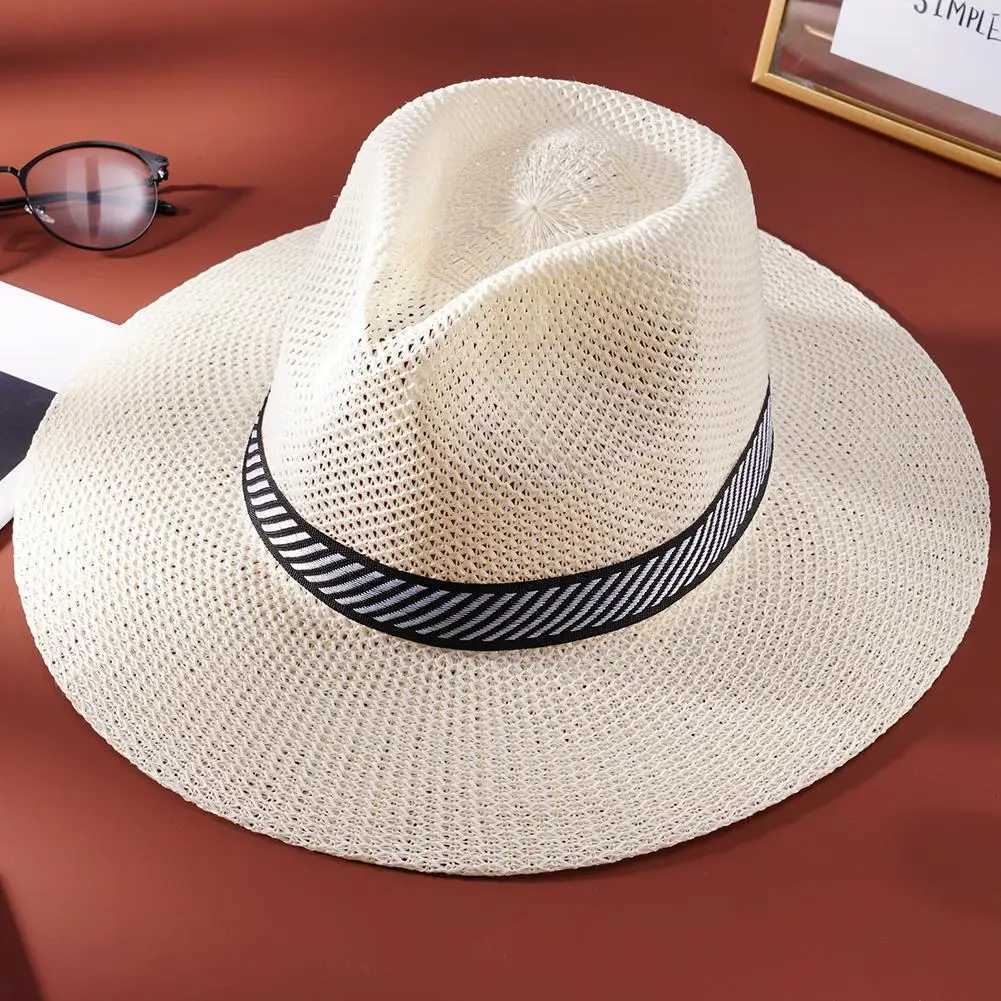 Cappelli larghi cappelli a secchio Wide Brim Str Casual Hat Summer C Jazz Panama Fedora Fashion Travel Leisure Hat Hat Mens Simple Style Dad Hat J240429