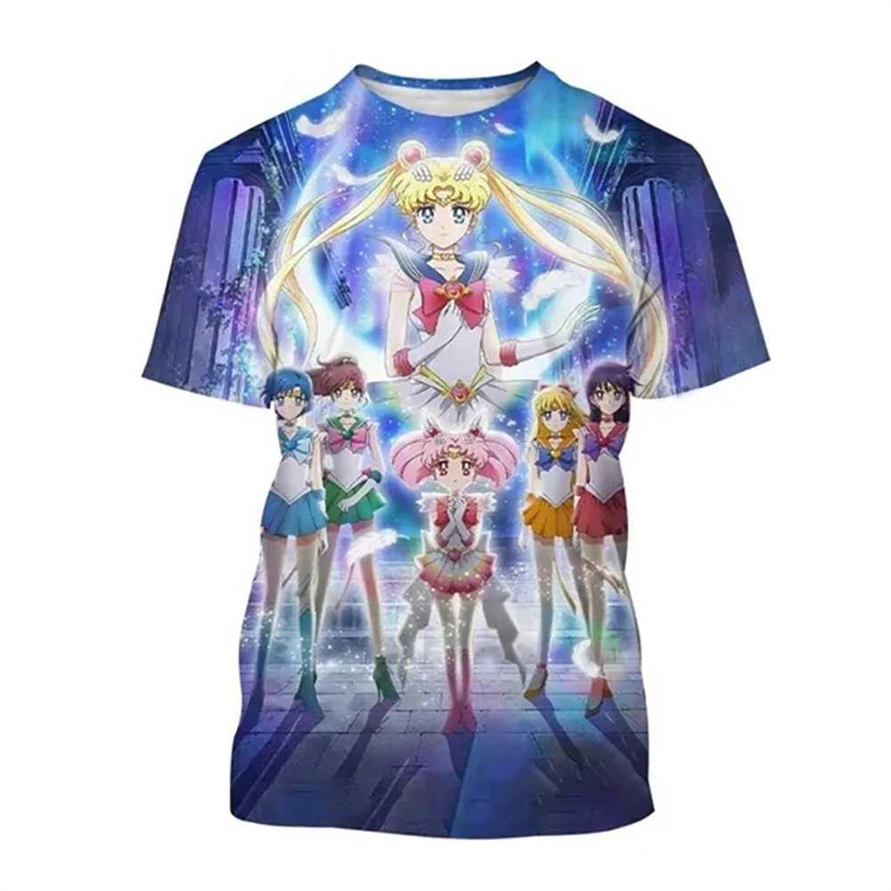 T-Shirts New Sailor Moon Anime 3D-Druckmädchen Kurzarm T-Shirt Casual O-Neck Anime Sailor Moon Childrens Unisex Kurzarm T-Shirtl2404