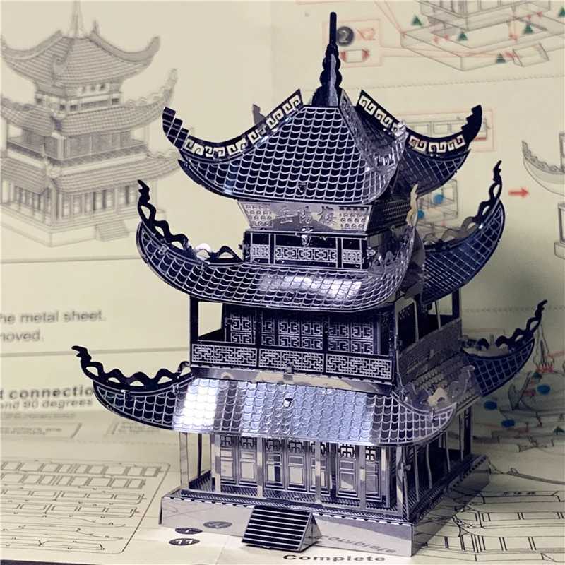 3D Puzzles Ironstar 3D Metal Puzzle Yueyang Tower Chinese Architecture DIY Assembly Model Kit Laser Cutting Puzzle Toy GiftsL2404