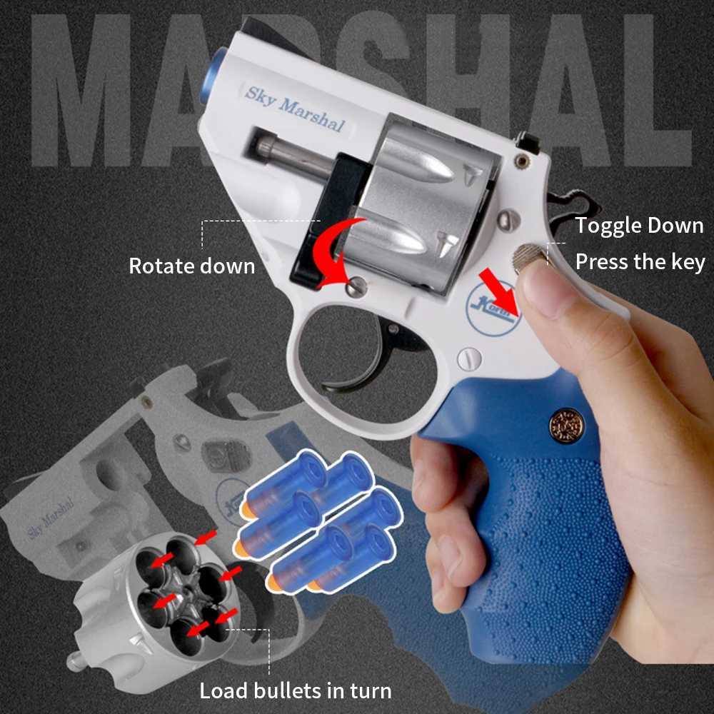 Toys de armas Sky Marshal Metal Toy Gun Double Action Revolver Lançador Blowback Pistola de bala macia para meninos T240428