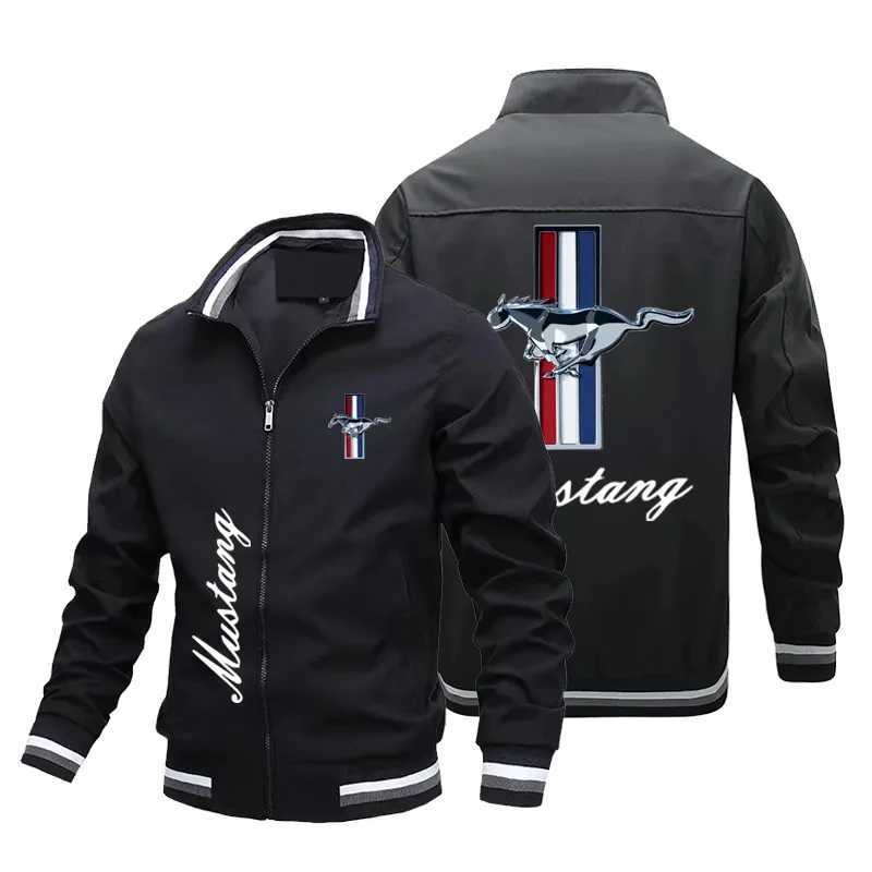 Herrenjacken 2023 Frühlings- und Herbst -Ford Mustang Emblem Printed Jacket Fashion Large Jacke Windproof Jacke Herren Outdoor Casual Wear T240428