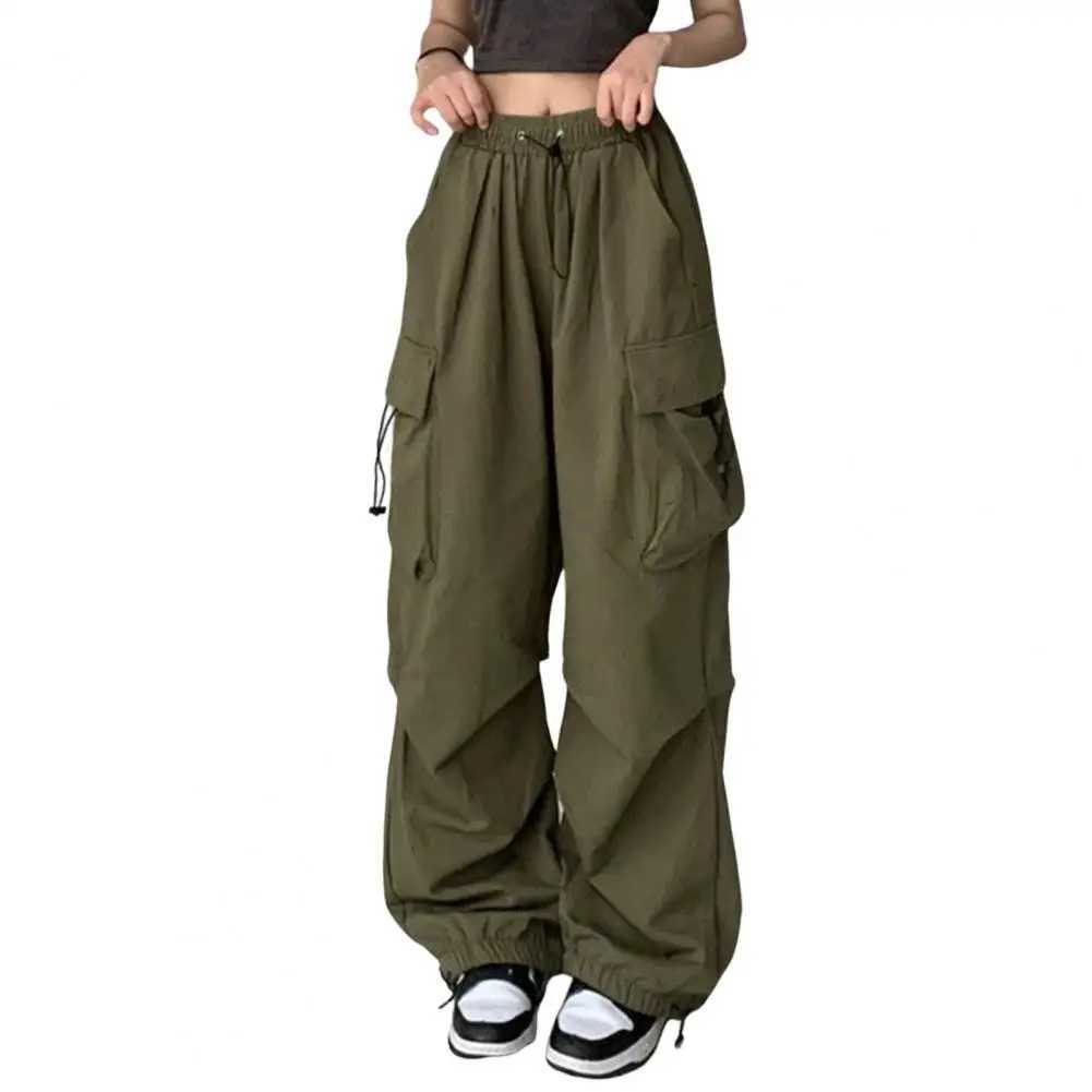Kadın pantolon capris bayan pantolon kadın giyim kadın kargo pantolon hip hop çanta düz renk çok cep elastik bel eşleşen gevşek ve nefes alabilen y240429