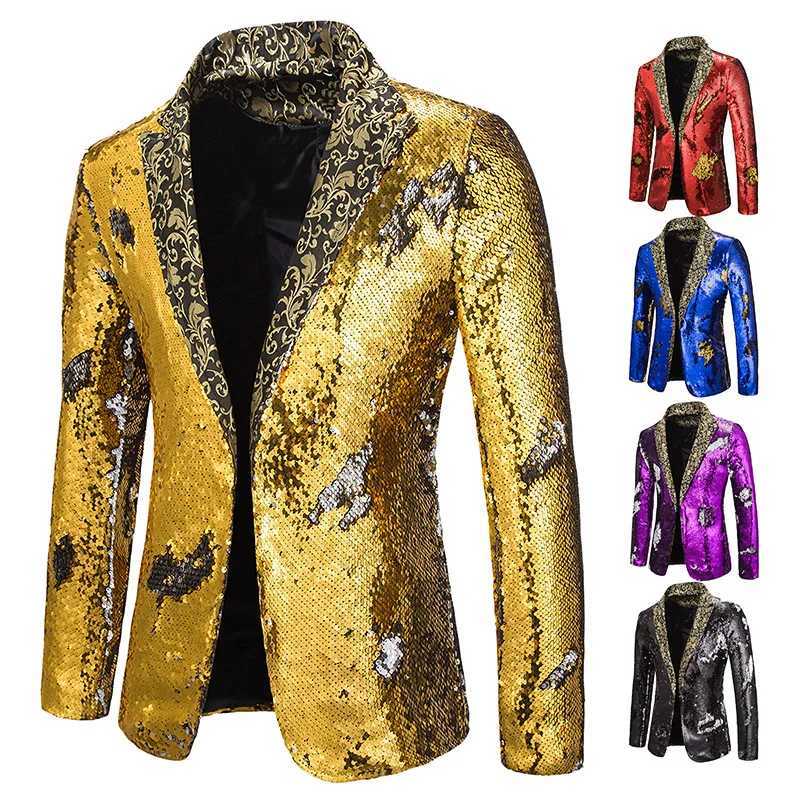 Herrjackor män blazer glänsande paljett sjal krage kostym män bröllop brudgum sångare prom glitter kostym jacka dj klubb scen män kostym t240428