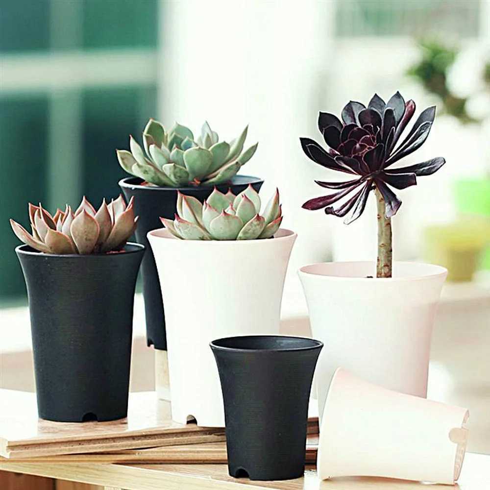 Planters krukor 10 stycken/uppsättning cirkulära plastblommor Återanvändbara köttiga vita/svarta växter som används för hemmakontorens trädgårdsdekorationsprodukter Q240429