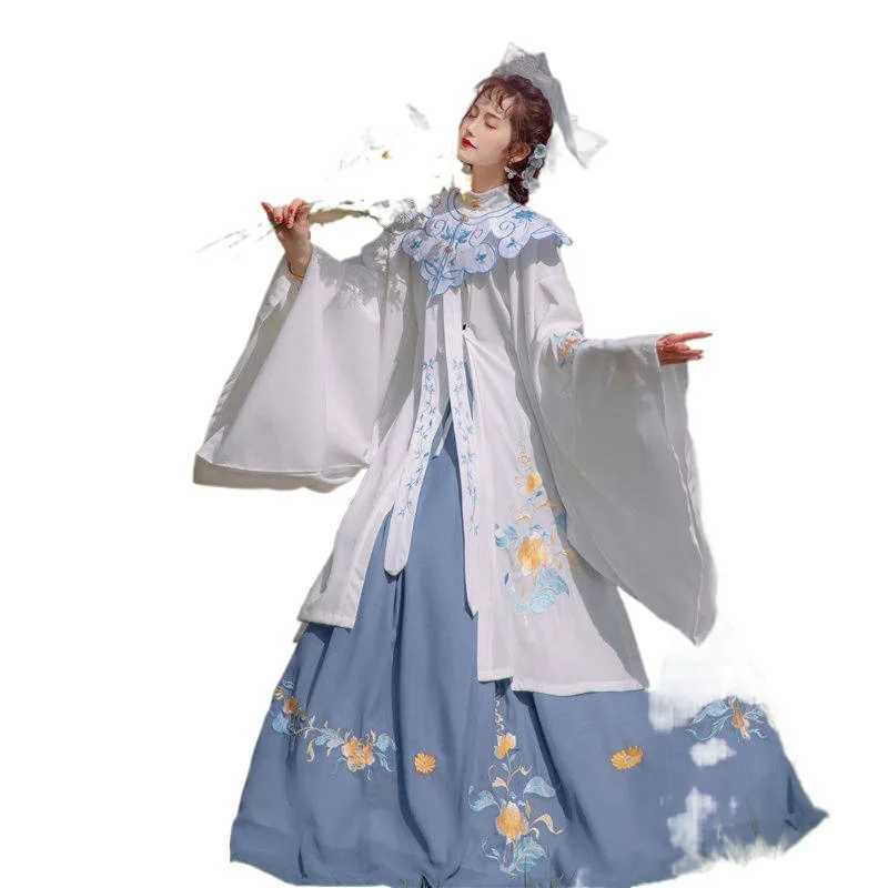 Abbigliamento etnico estate New Ming Dynasty Hanfu Femmina costume da donna tradizionale cinese Fengchaoxian pesante industria ricamata da camicia lunga