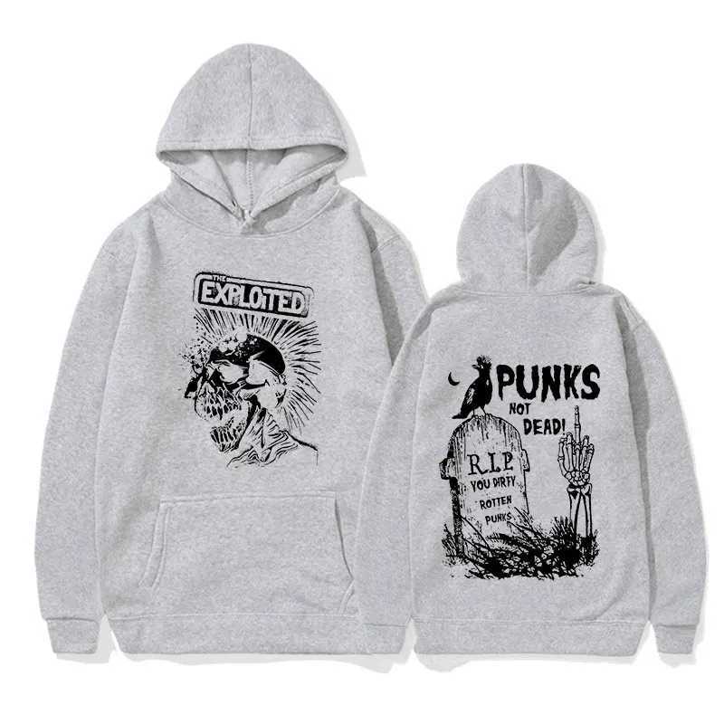 Sweats à capuche masculine Sweatshirts Rock Band The exploited Not Dead Pullover Hoodie Mens Fashion Hip Hop Sweatshirts Unisexe Punk rétro surdimensionné Strtwea T240428