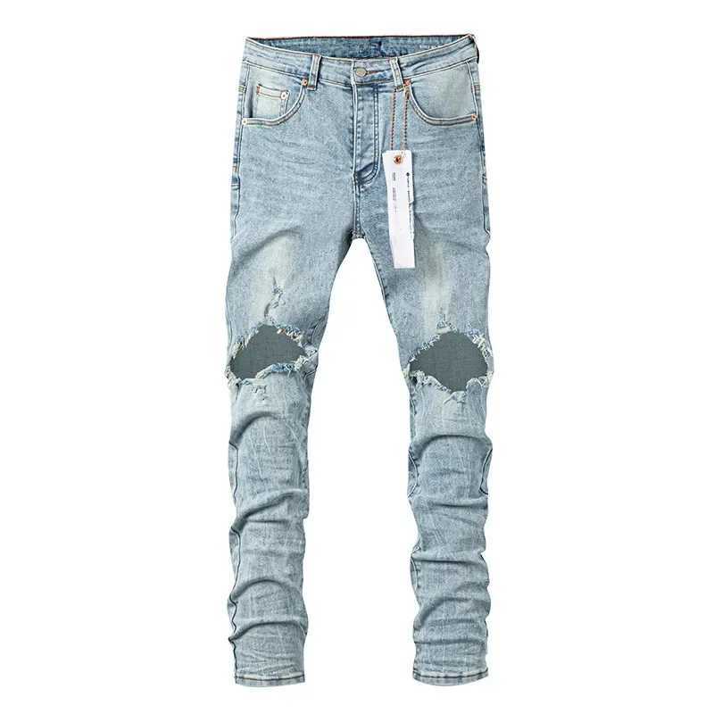 Jeans masculinos de alta qualidade Roca roxa Roca Jeans Trend Hip-Hop Personalidade American Hip-Hop elegante e slim calças j240429