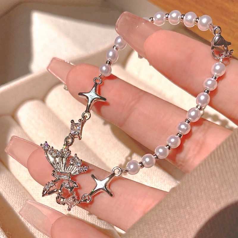 Cadena Nuevo diseño Pulsera de estrella de mariposa para mujer Moda Silver Metal Pearl Pearl Bracelet Cumpleaños de regalo Joyería