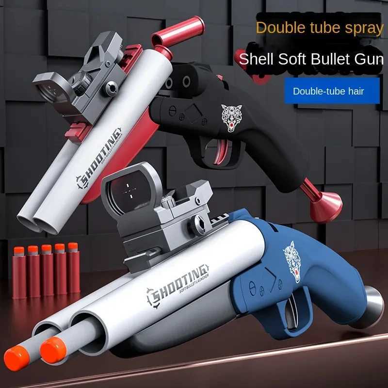 Gun Toys Double-barreled Toy Gun Blaster For Boys Soft Bullet Gun Children Rifle Foam Darts Pistol Kids Adult Outdoor Fun Shooting T240428