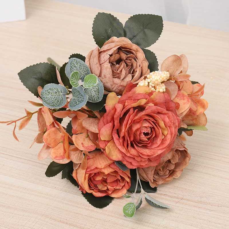 Fiori secchi docidaci rosa fiore artificiale retrò seta sposa bouquet hydrangea peonia vintage finto floreale floreale decorazione di nozze accessori