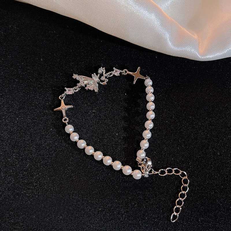 Cadena Nuevo diseño Pulsera de estrella de mariposa para mujer Moda Silver Metal Pearl Pearl Bracelet Cumpleaños de regalo Joyería