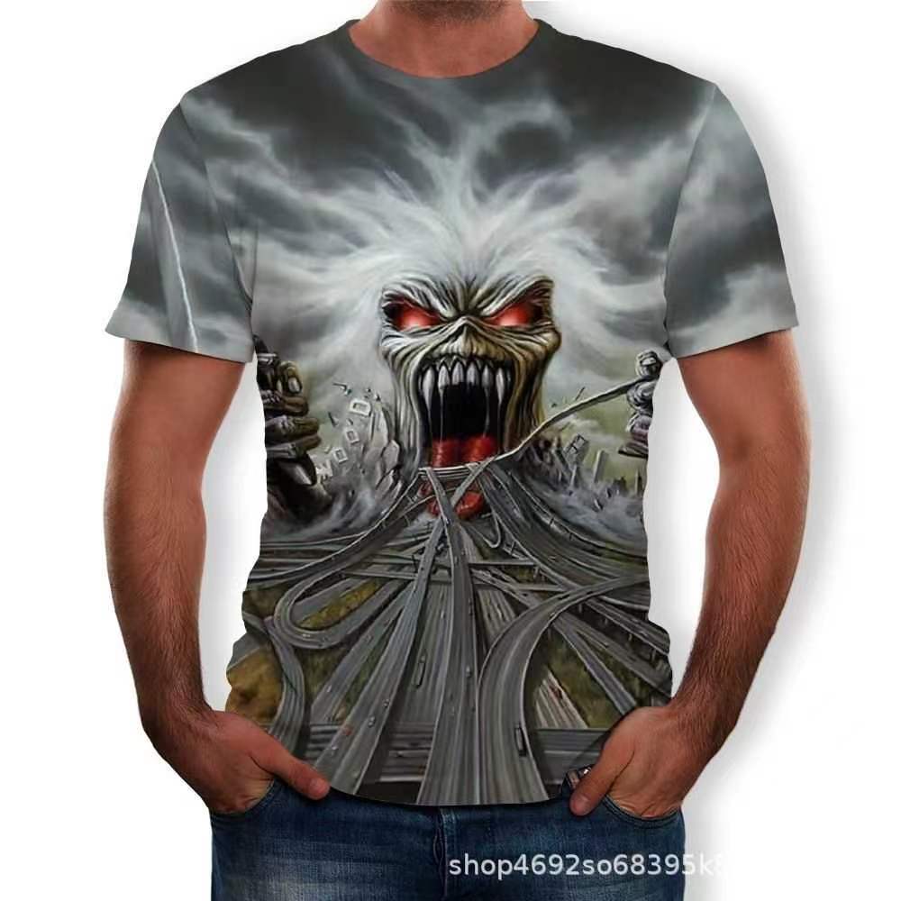 Summer Men's Fashion T-Shirt Explosion Guitar Band 3D Digital Printing Short Sleeve Factory Direct Sales