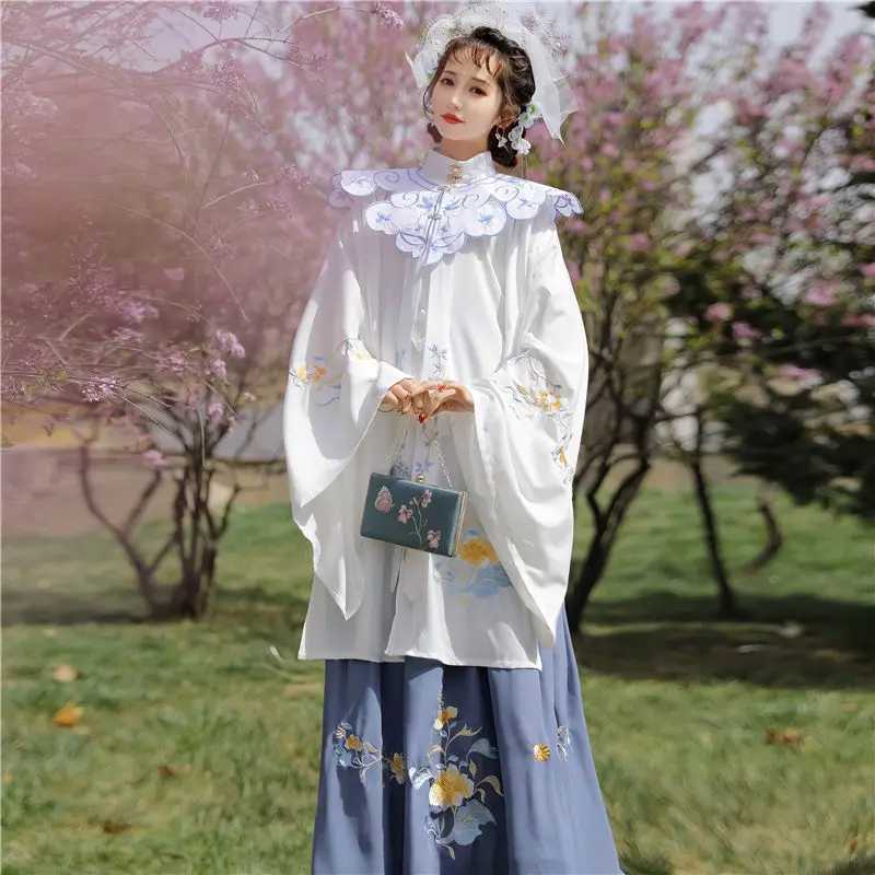 Abbigliamento etnico estate New Ming Dynasty Hanfu Femmina costume da donna tradizionale cinese Fengchaoxian pesante industria ricamata da camicia lunga