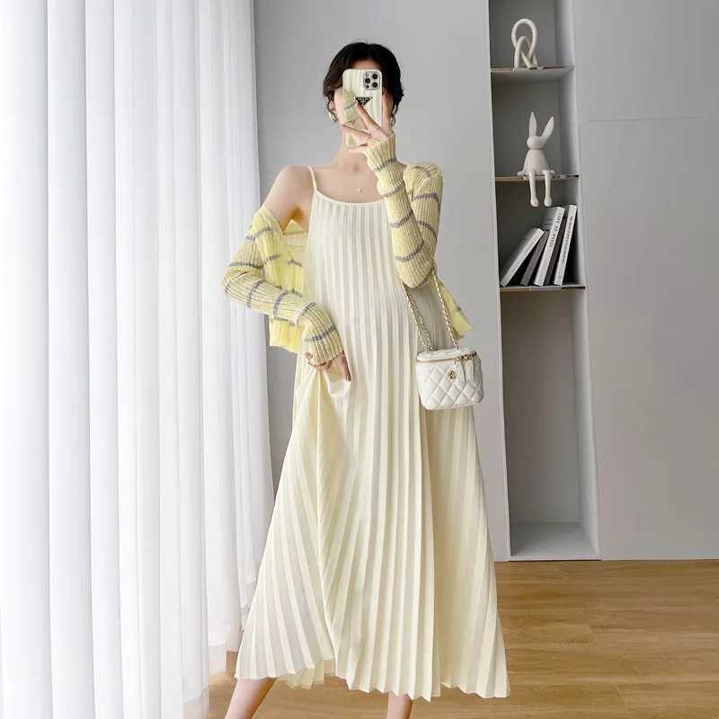 Moderskapsklänningar 2024 Summer Korean Fashion Pregnant Womens Dress Patch Work Suit Stor Loose Wear Q240427