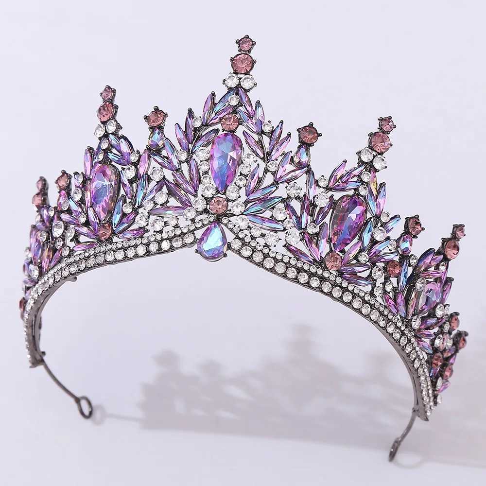 Tiaras barroco vintage 11 cores Black Purple Blue Green Crystal Tiara for Women Wedding Wedding Girls New Party Crown Hair Acessórios