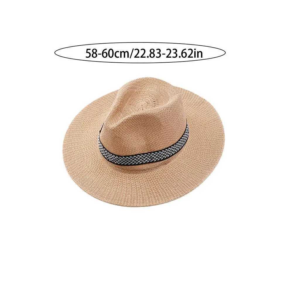 Cappelli larghi cappelli a secchio Wide Brim Str Casual Hat Summer C Jazz Panama Fedora Fashion Travel Leisure Hat Hat Mens Simple Style Dad Hat J240429