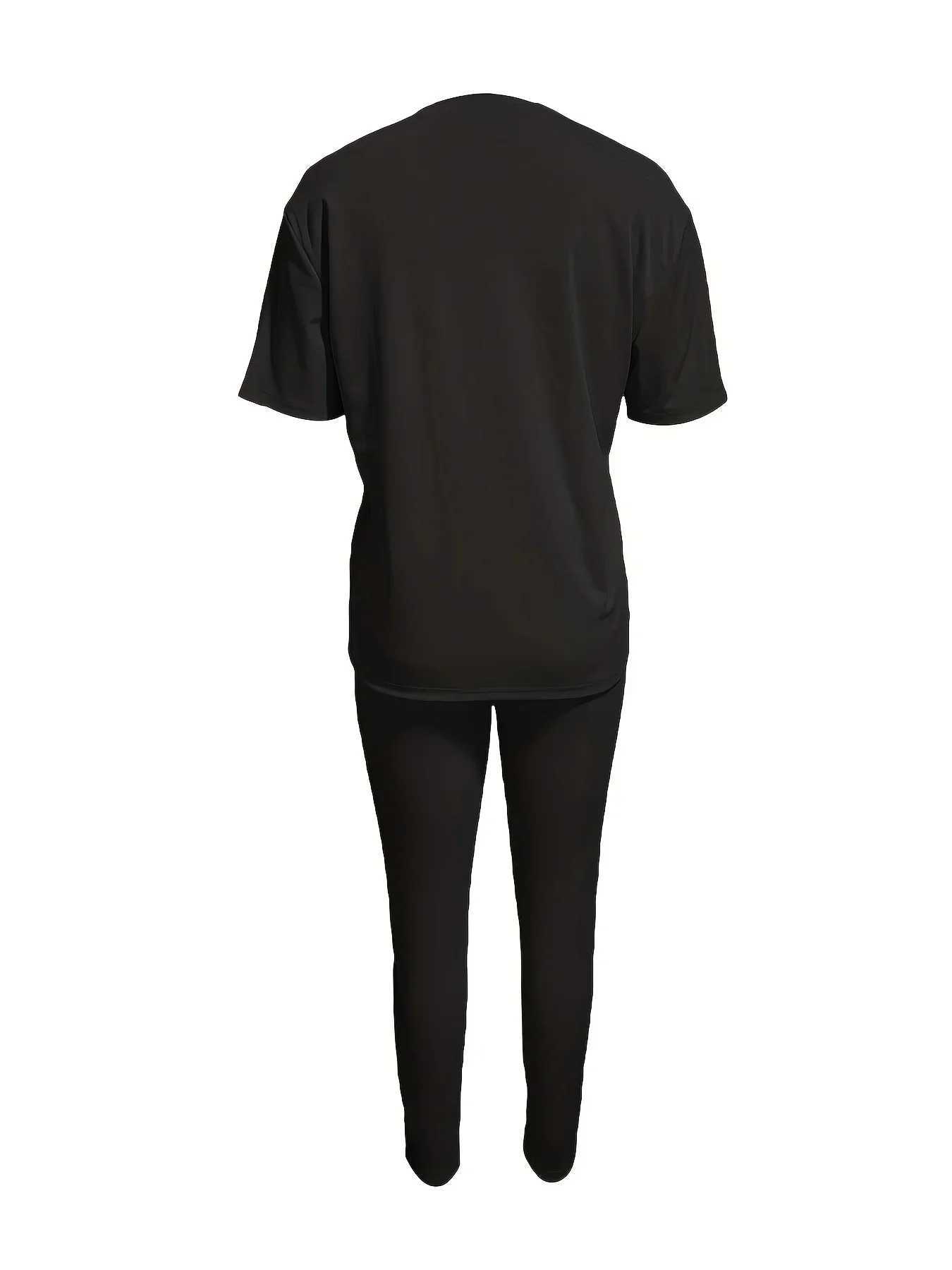 Dames tweedelige broek Dames Perfect Gedrukte ronde nek Korte mouwen T-shirt+strakke broek Tweedelige setl240429