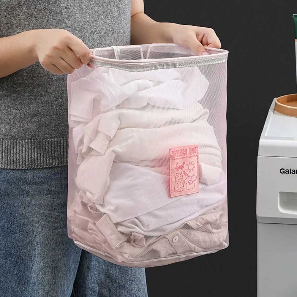 Aufbewahrungskörbe Nylon Mesh Wäscherei Tasche Tasche Einfache faltbare zusammenklappbare schmutzige Kleidung Korb Wand montiert leichte Wäscherei Hamper Badezimmer