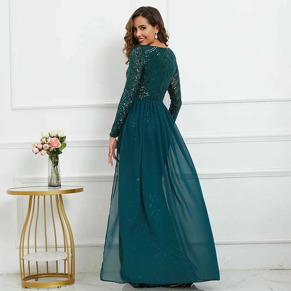 Runway -jurken yidingzs elegante lange slve pailletten avondjurk grn party maxi jurk met afneembare chiffon trein vrouwen kralenjurk y240426