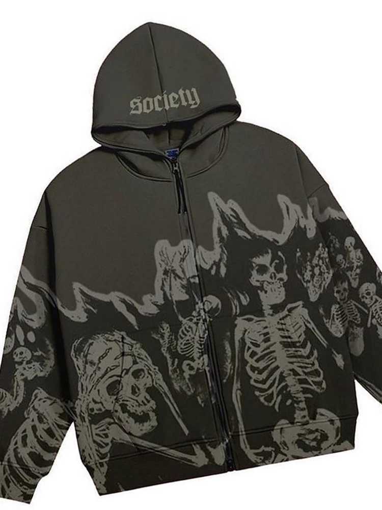 Heren Hoodies Sweatshirts Grote promotie Y2K Hip Hop Gothic Hoodie Mens Strt Apparel Skull Patroon Zip Up Sweatshirt Casual top Vintage Coat Unisex H240429