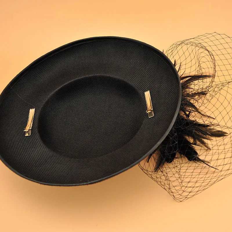 Chapéus de aba larga Chapéus de balde mulheres elegantes Fedoras Fascinator Chap