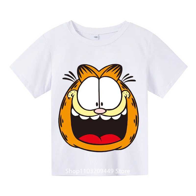 T-shirts Garfield Cat T-shirt Garfield Cat Cartoon Childrens Summer Crew Short Sheeved Fashion Cotton Short Sleeved Childrens och AdolescentsL2404