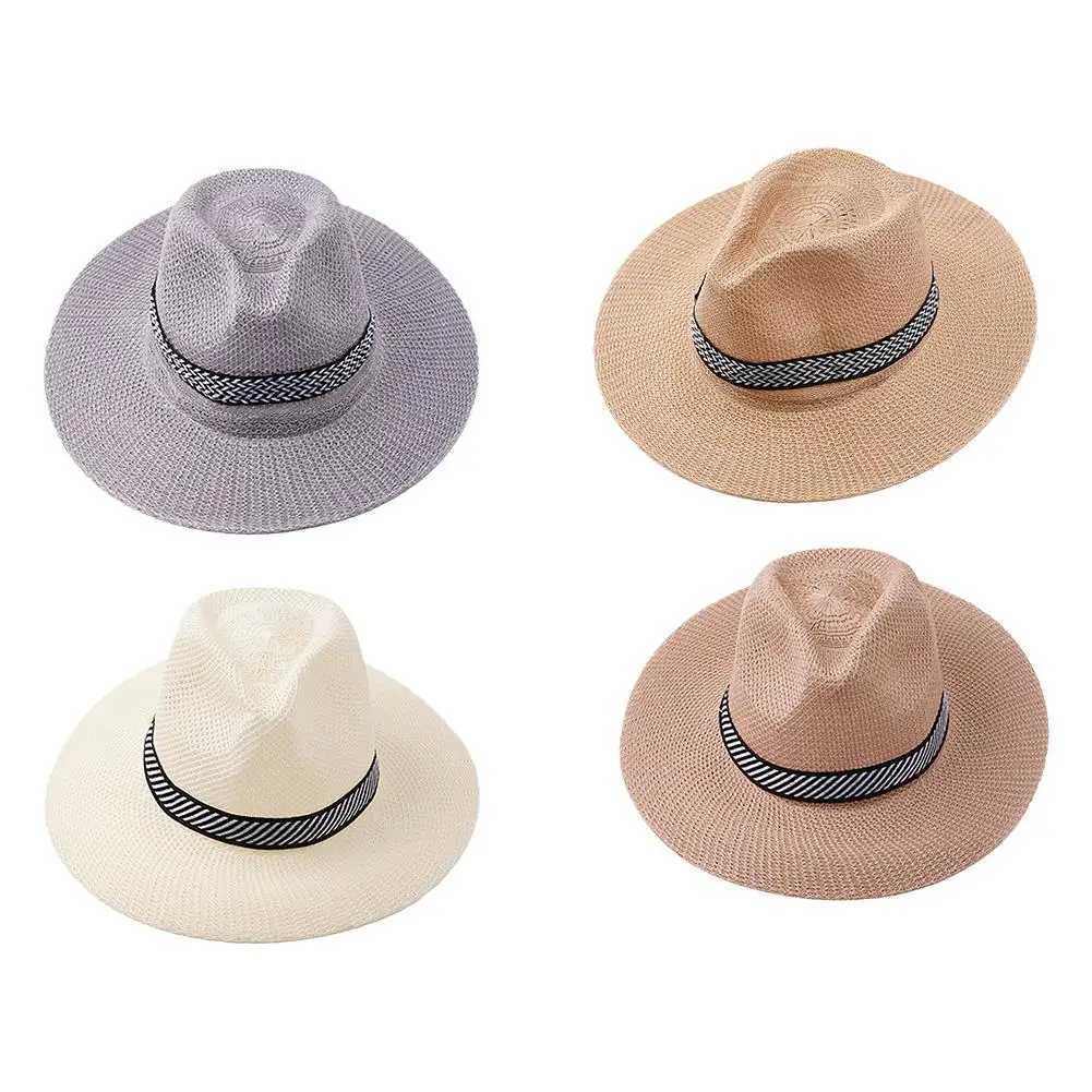 Шляпа шляпы широких краев ковш шляпы широкие края капусная шляпа Summer C -джазовая панама Fedora Fashion Travel Leisure Sun Hat Mens Simple Style Dad Hat J240429