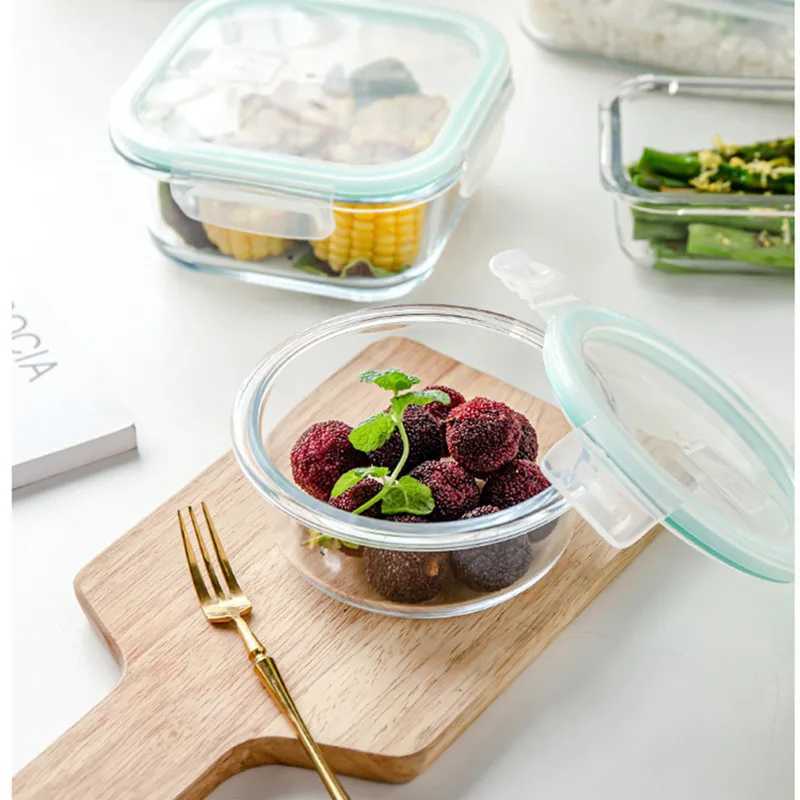 Boîtes à bento boîtes à lunch en verre borosilicate micro-ondes au congélateur bento scellé chauffé bol à soupe fraîche Q240427