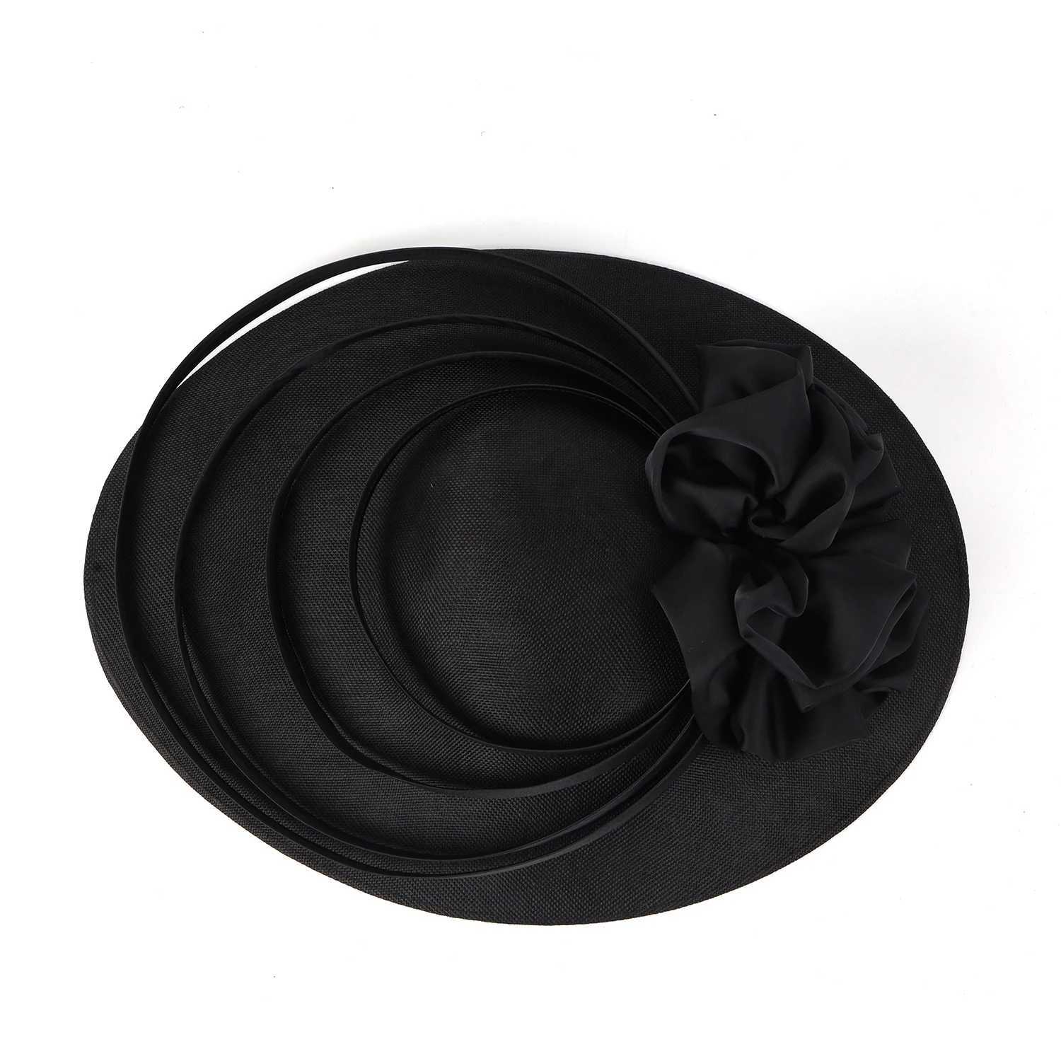 Wide Brim Hats Bucket Hats Black Large Flower Fascinator Sinamay Church Hat Kentucky Derby Hat Wedding Luxury Headband Hat Cocktail Tea Party for Women Y240426